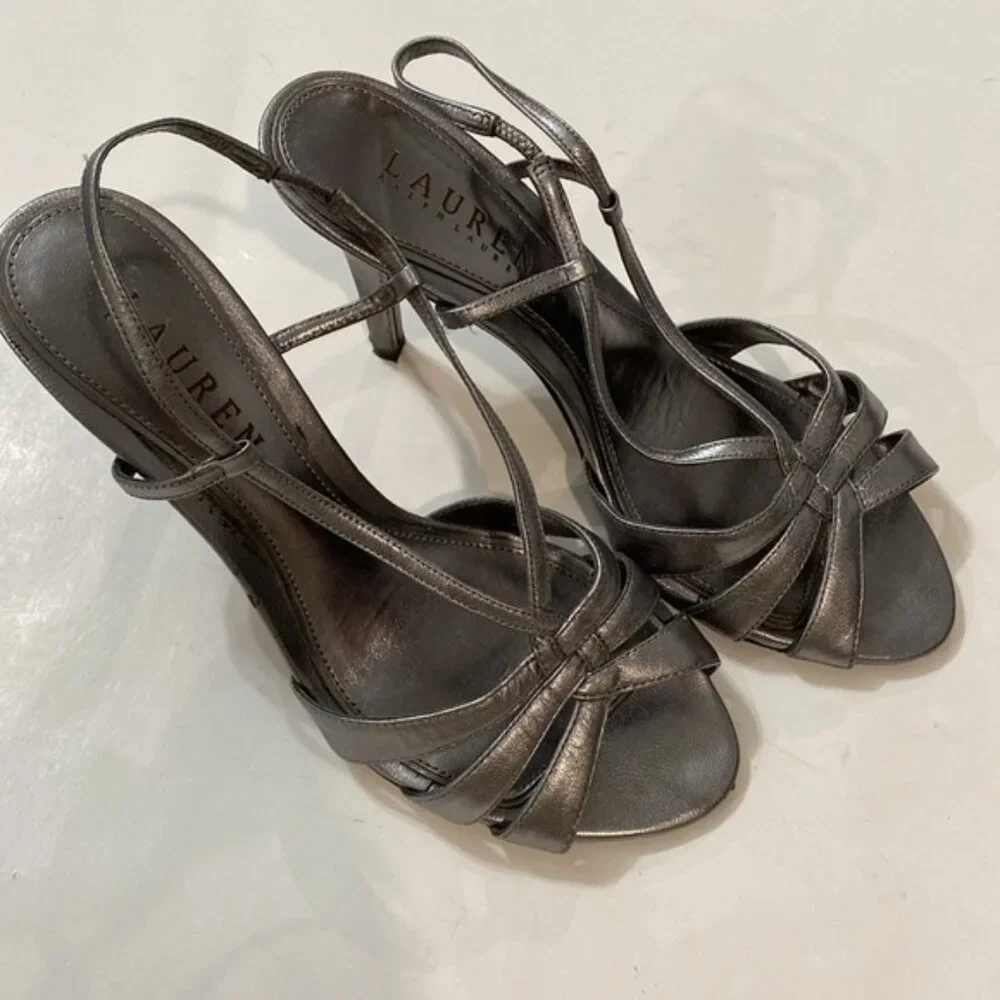 Lauren Ralph Lauren Silver Metallic Strappy High Heel Sandals